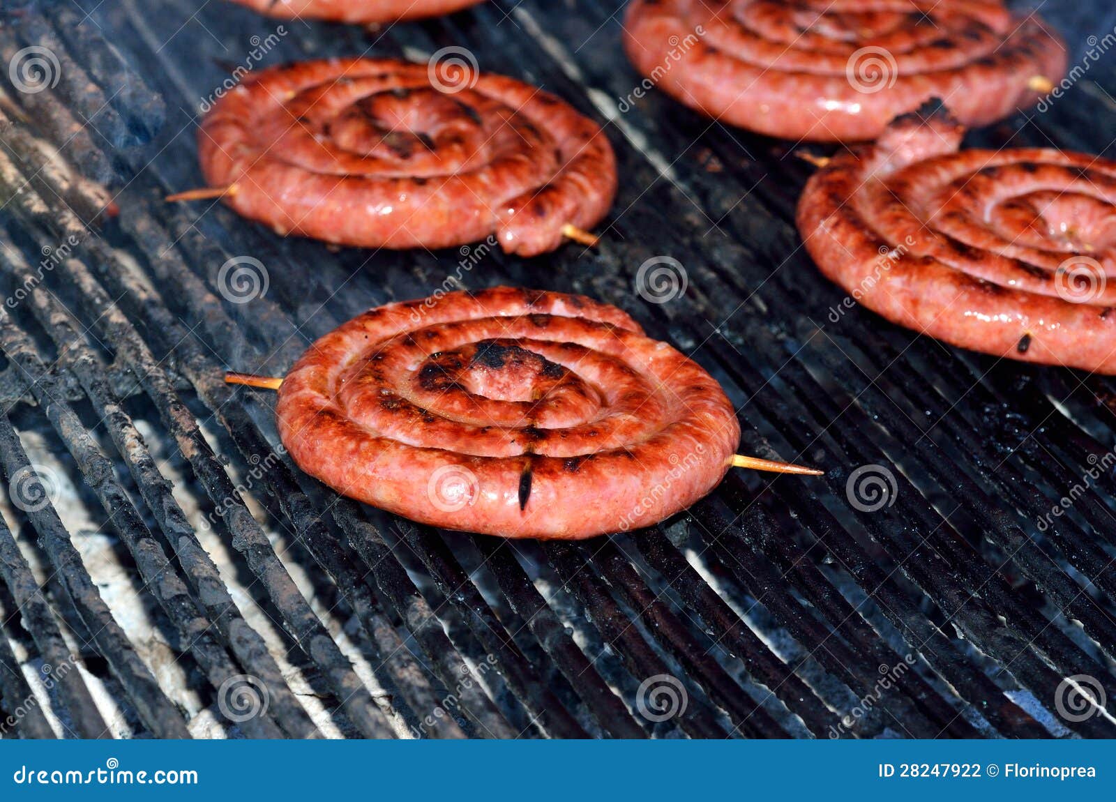 Spiral Sausages on the Grill Stock Photo Image of grilling, hunger
