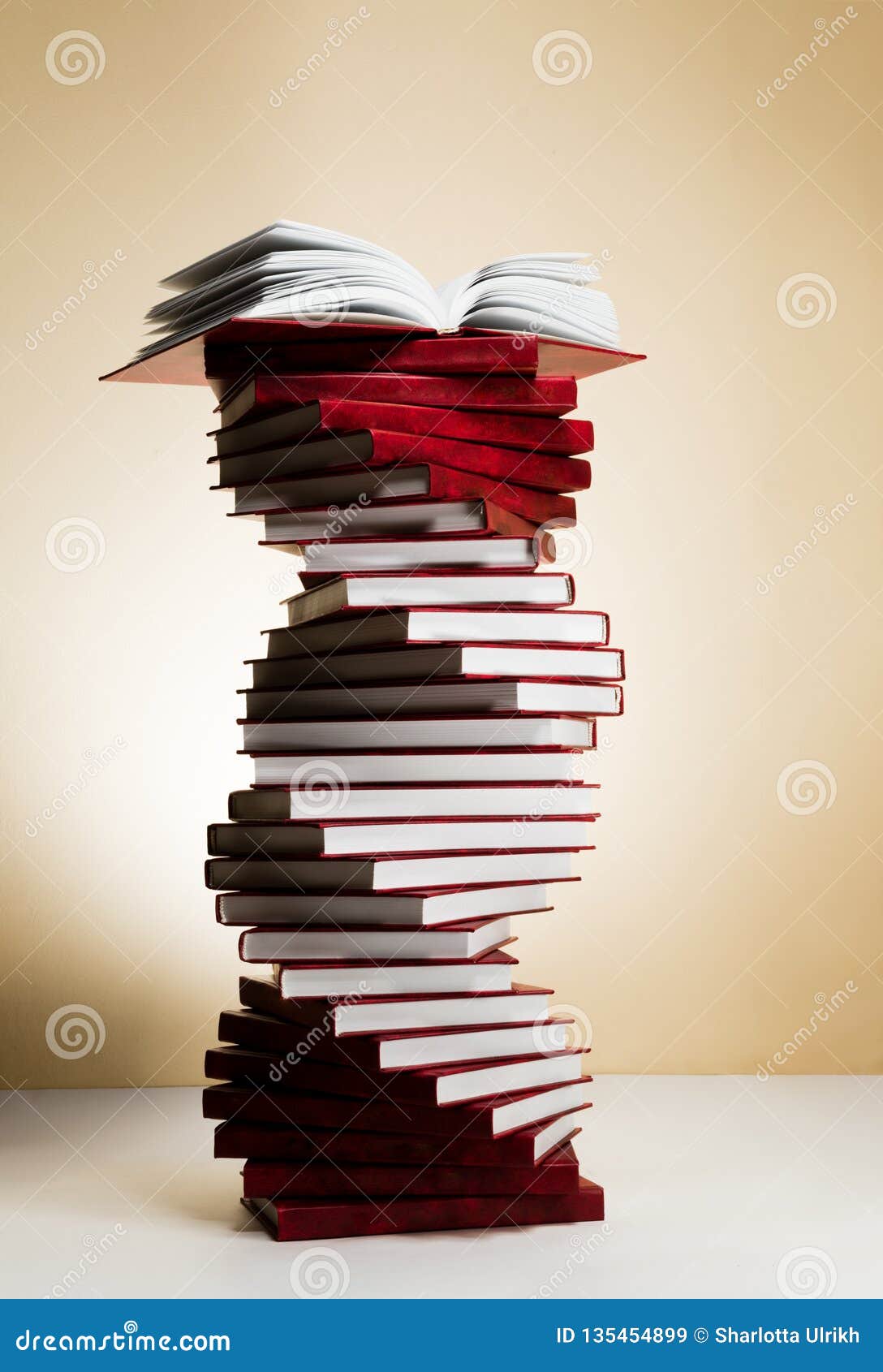 A Spiral of Stacks of Books in the Form of DNA and an Open Textbook at ...