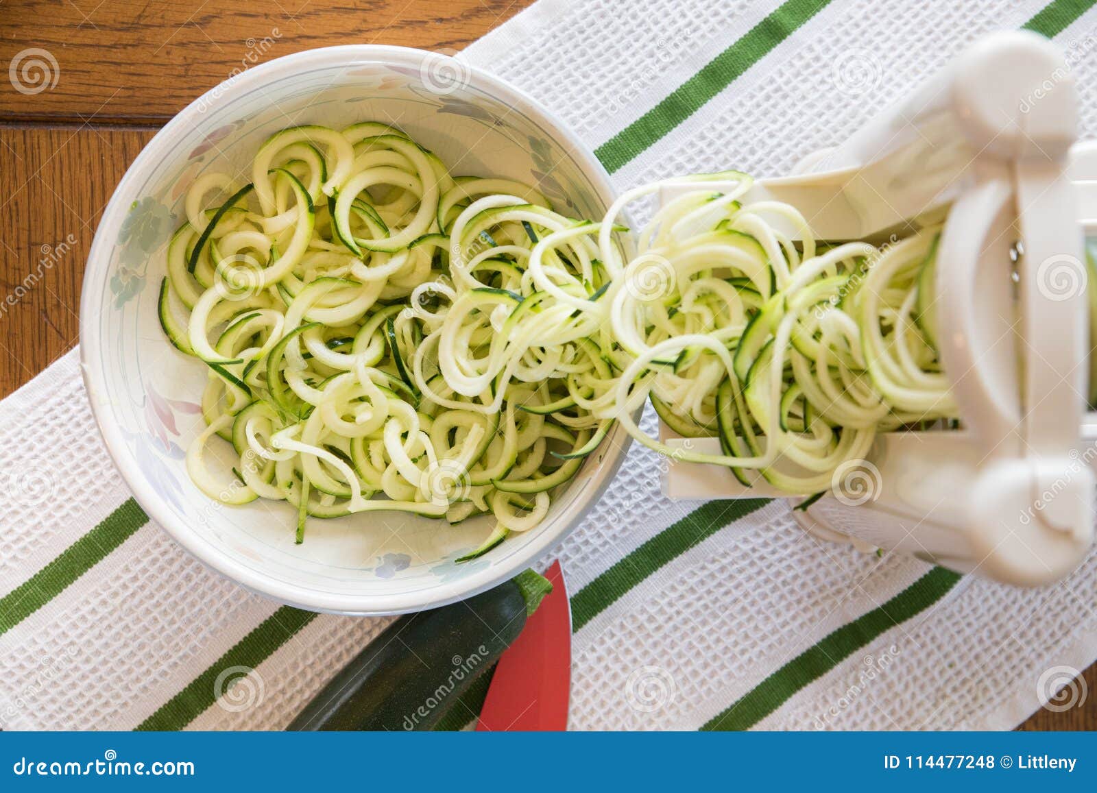 Spiral Zucchini Zoodles Noodles in Spiralizer Stock Photo - Image