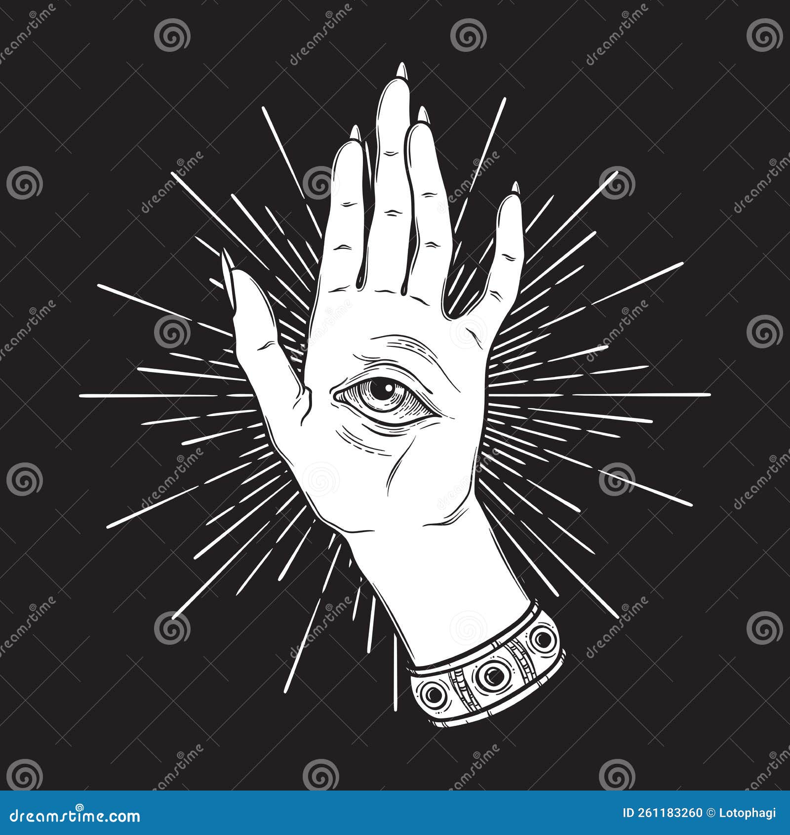 spiritual hand with the allseeing eye on the palm. occult    