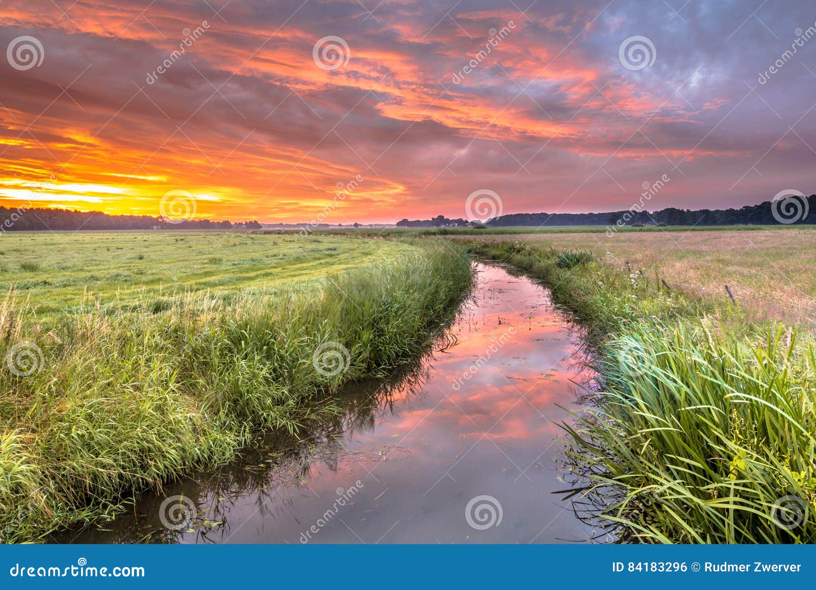 spiritual voyage concept summer sunrise over lowland river