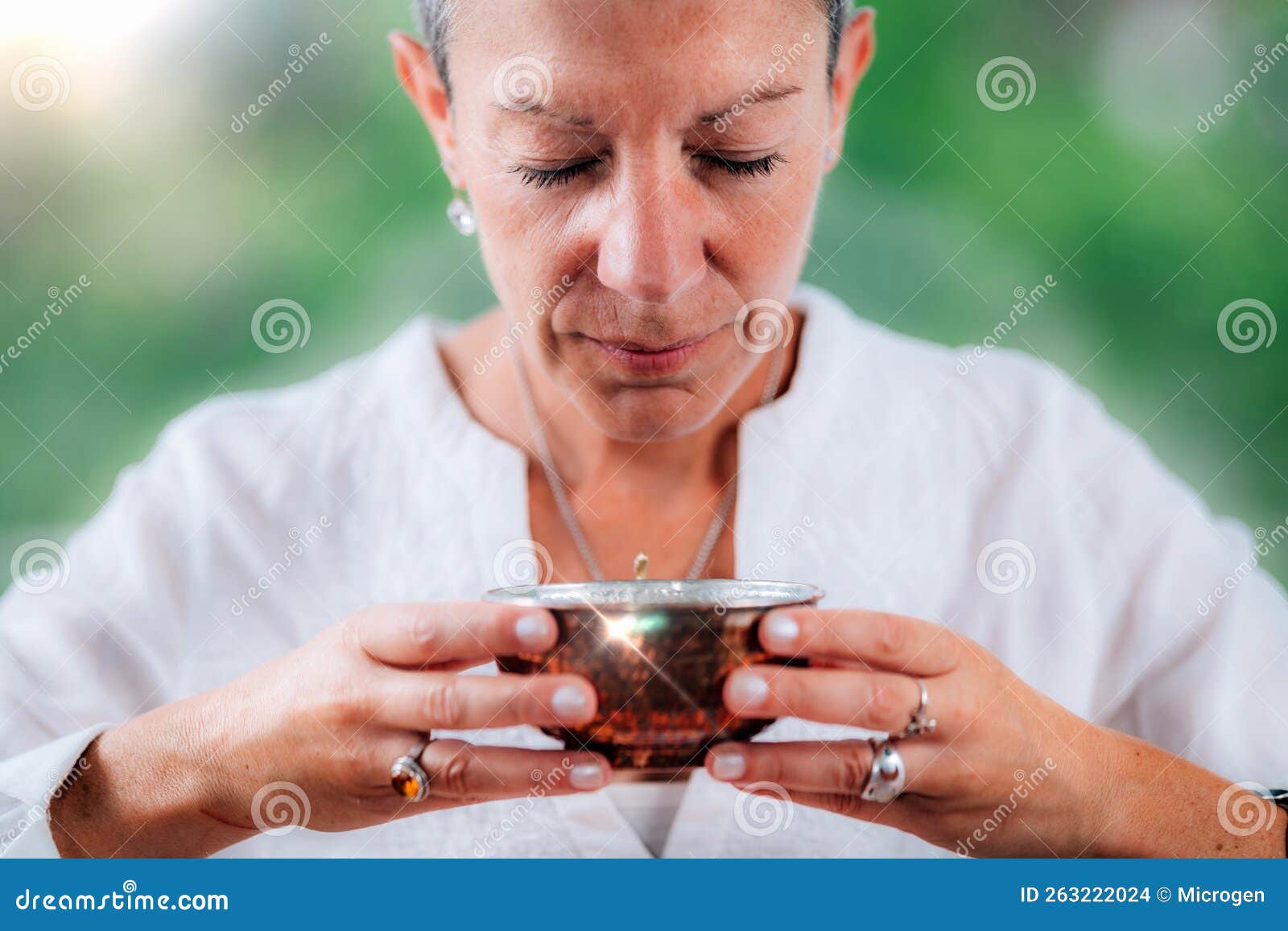 Spiritually Awaken Woman Practicing Mindfulness, Infusing Intention