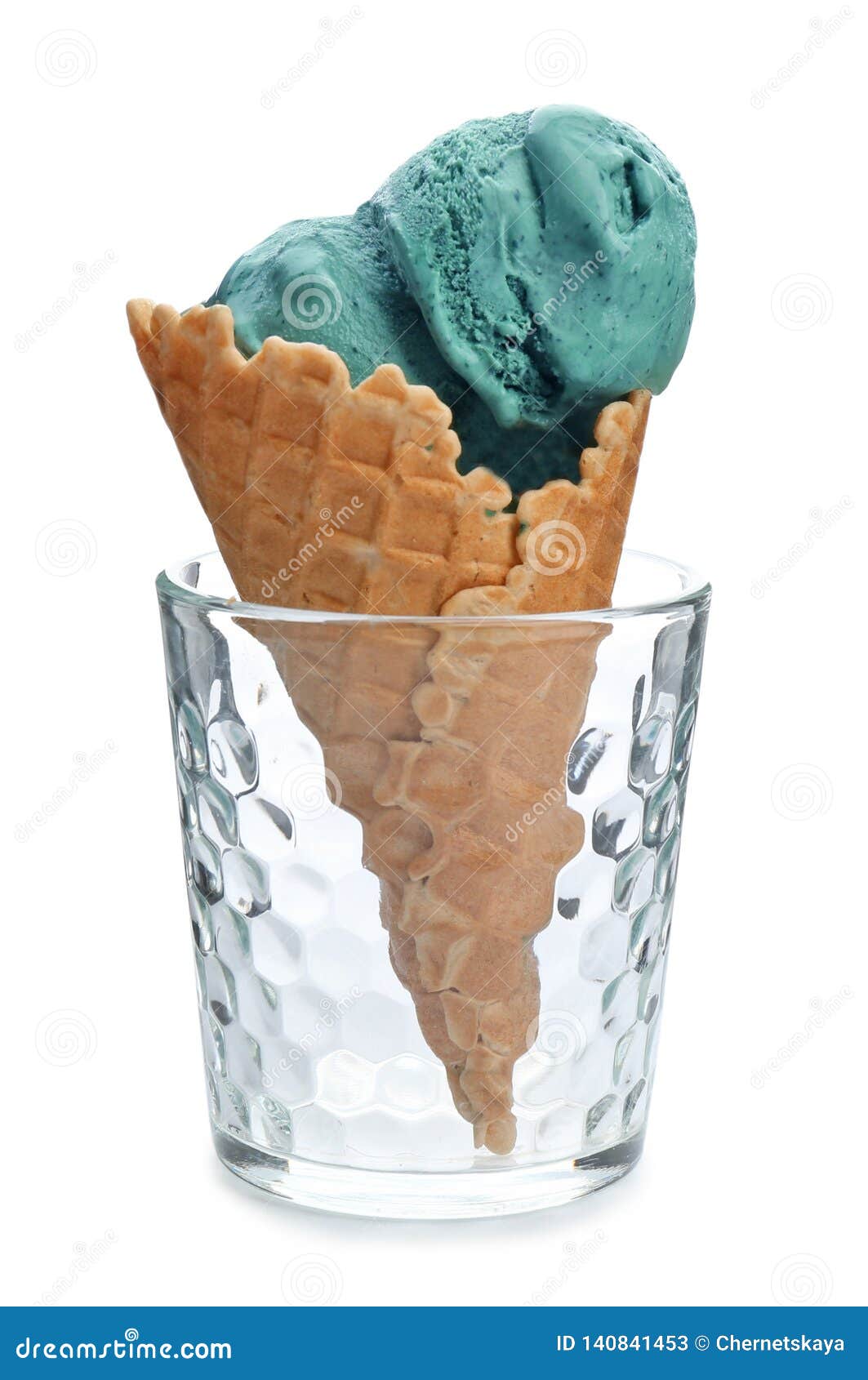 Spirulina Ice Cream Cone in Glass on White Stock Image Image of algae