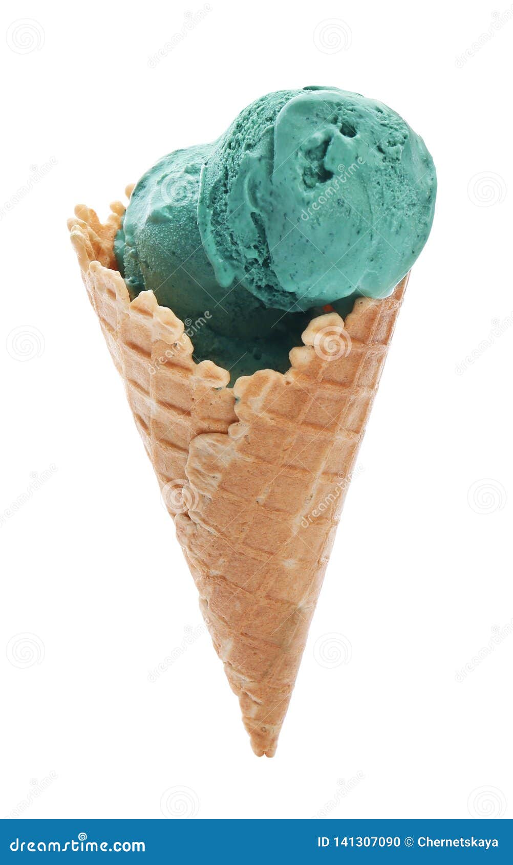 Spirulina ice cream cone stock photo. Image of cream 141307090