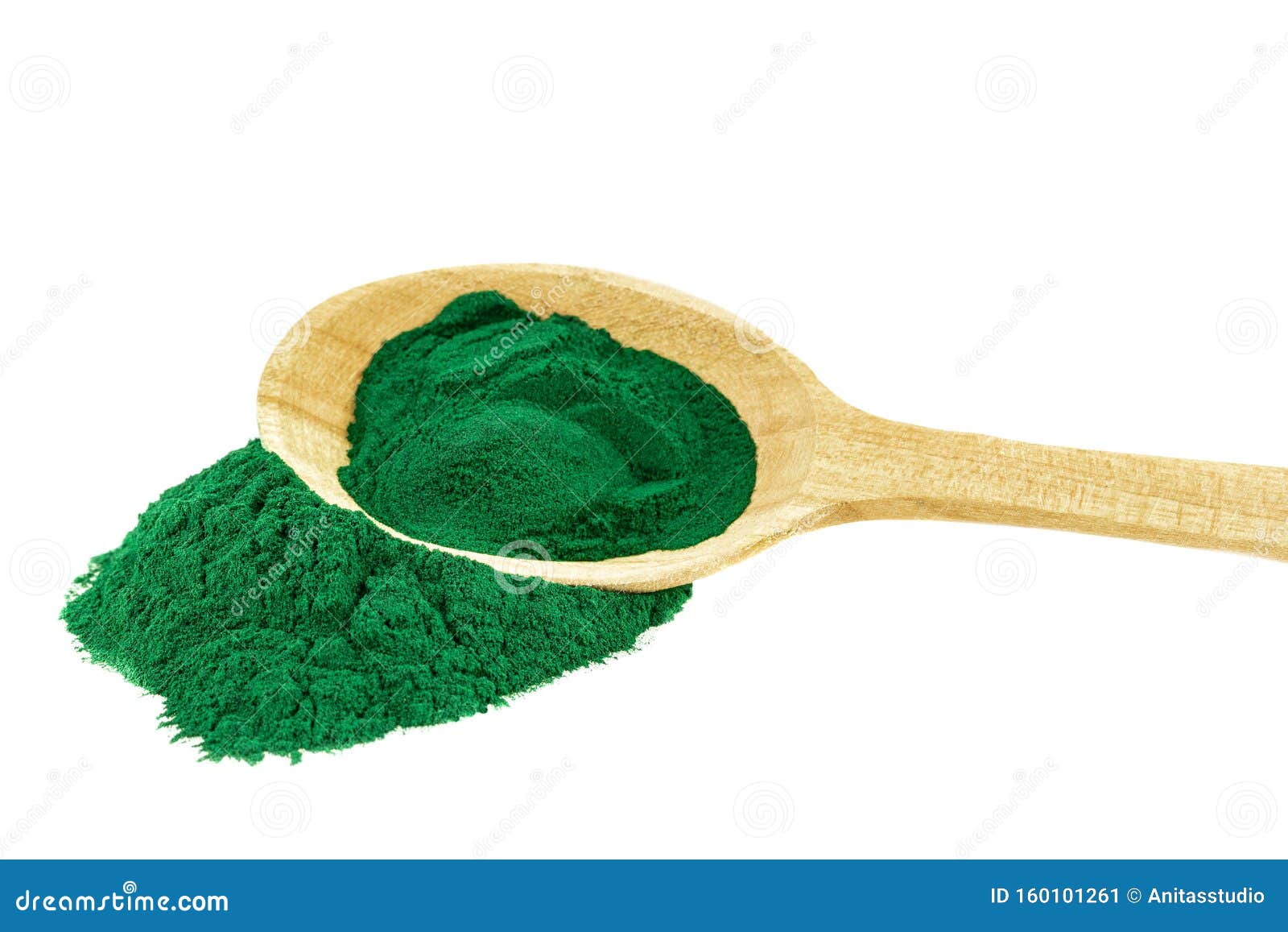 Spirulina Powder Blue-green Algae in Wooden Spoon on White Stock Image -  Image of essential, ingredient: 160101261