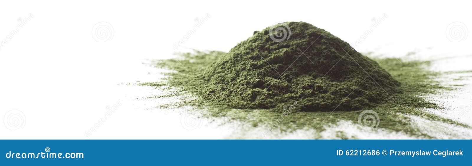 Spirulina Raw Powder on White Background â€“ Heap. Stock Photo Image