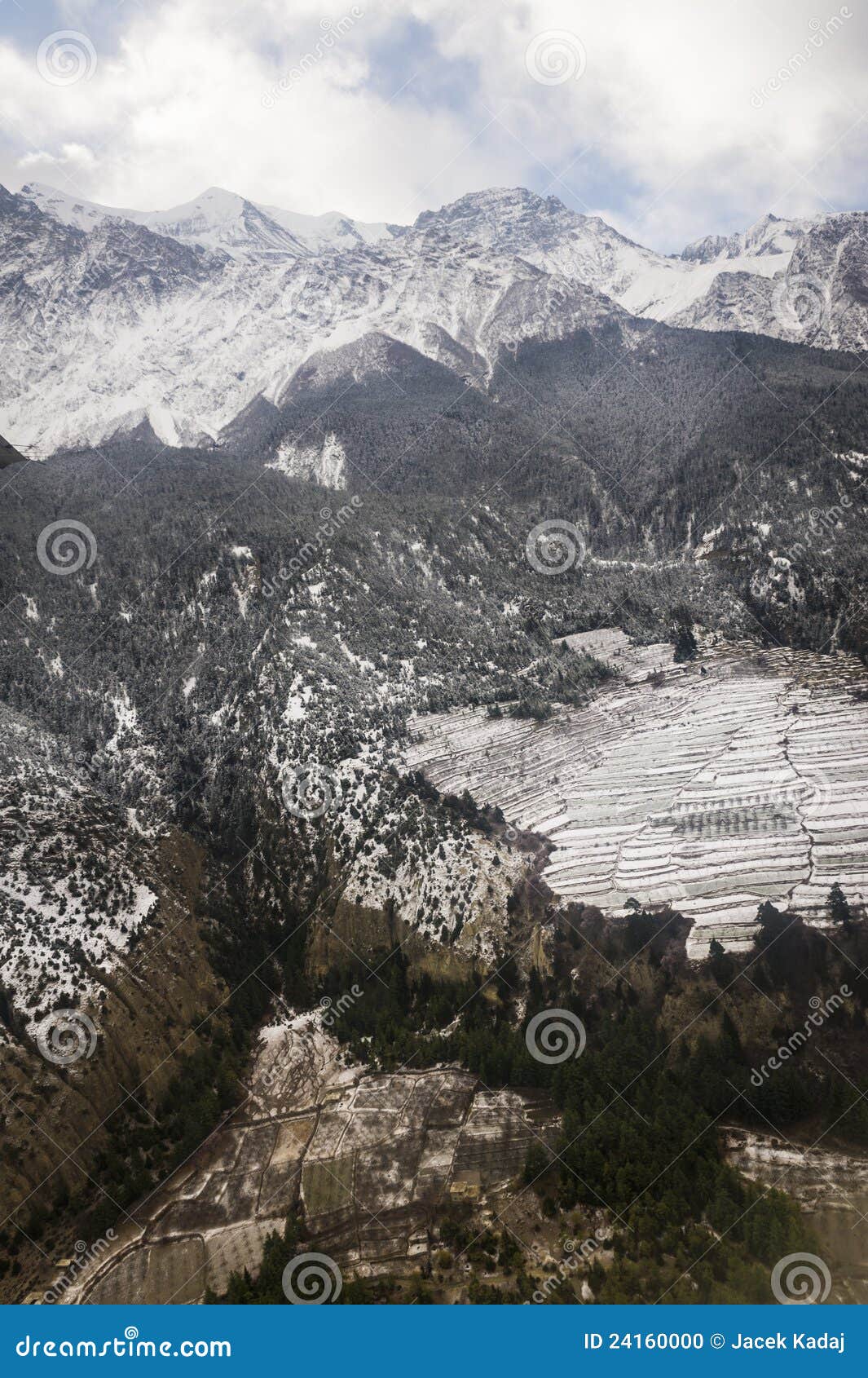 Spitzen im Himalaja, Nepal. Schnee bedeckte Spitzen im Himalaja, Nepal mit einer Kappe.