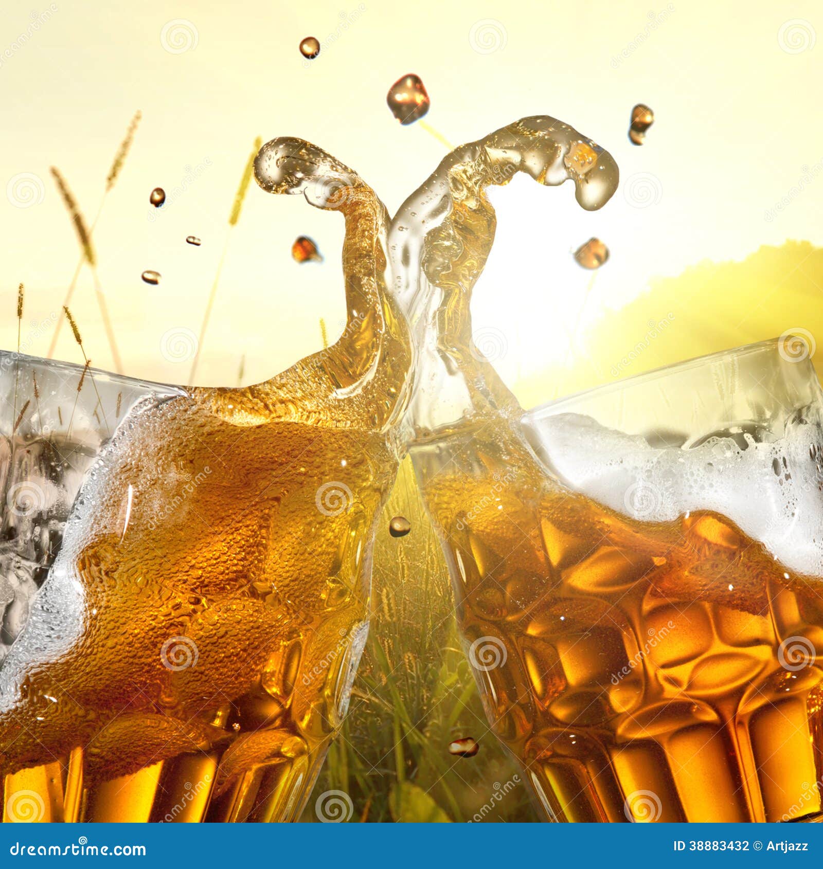Splash of Beer Against Wheat Field Stock Photo Image of bright, golden 38883432