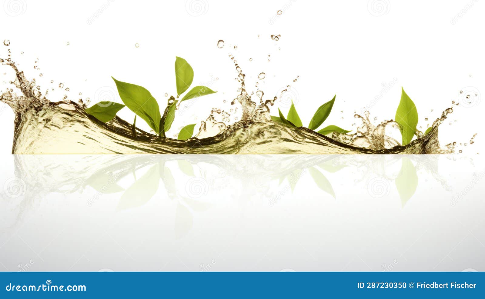 A Splash of Black Tea with Tea Leaves on a White Background. Stock