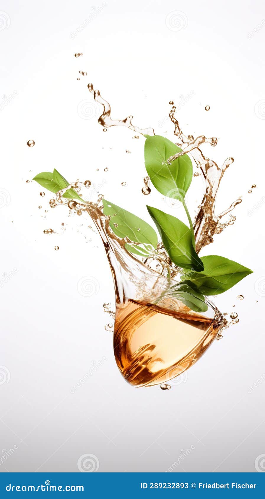 A Splash of Black Tea with Tea Leaves on a White Background. Stock