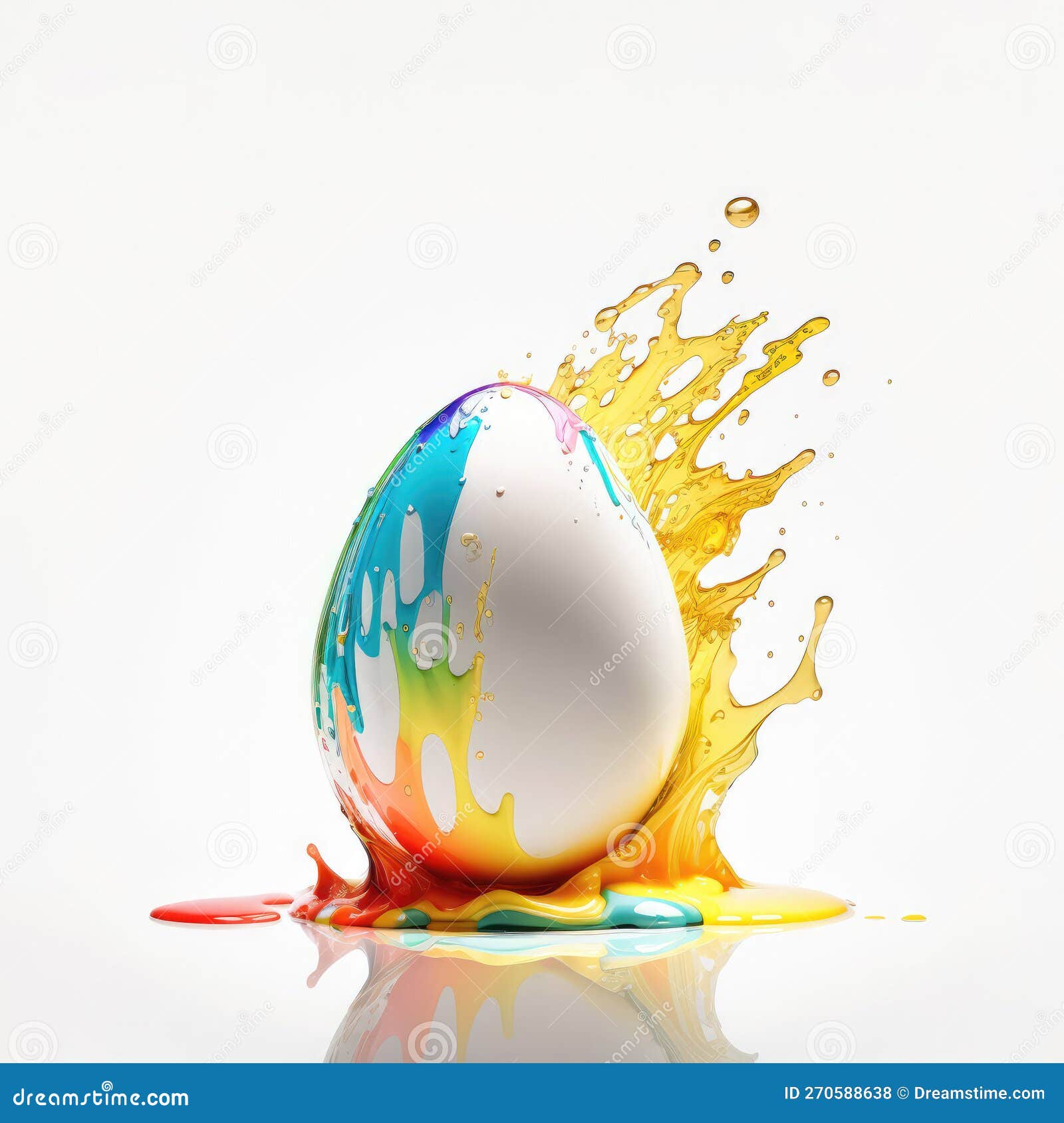 Splash of Bright Paint on a White Egg on a White Background Stock