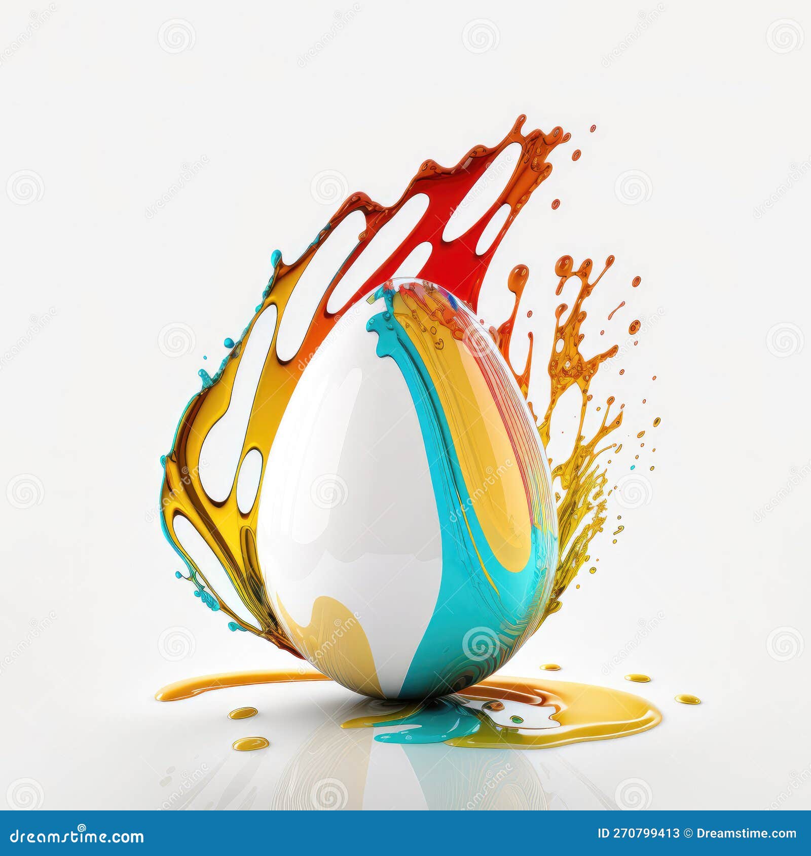 Splash of Bright Paint on a White Egg on a White Background Stock