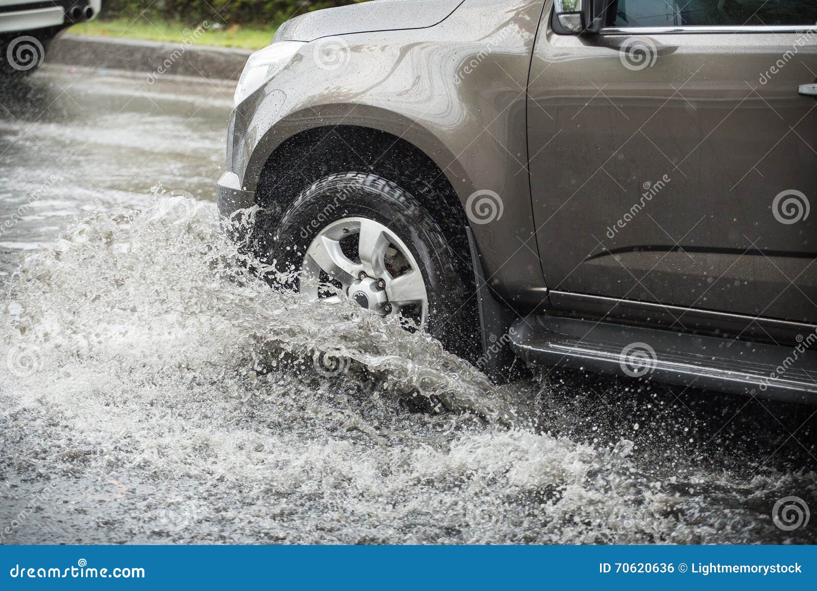 Splash by a Car As it Goes through Flood Water Stock Photo Image of