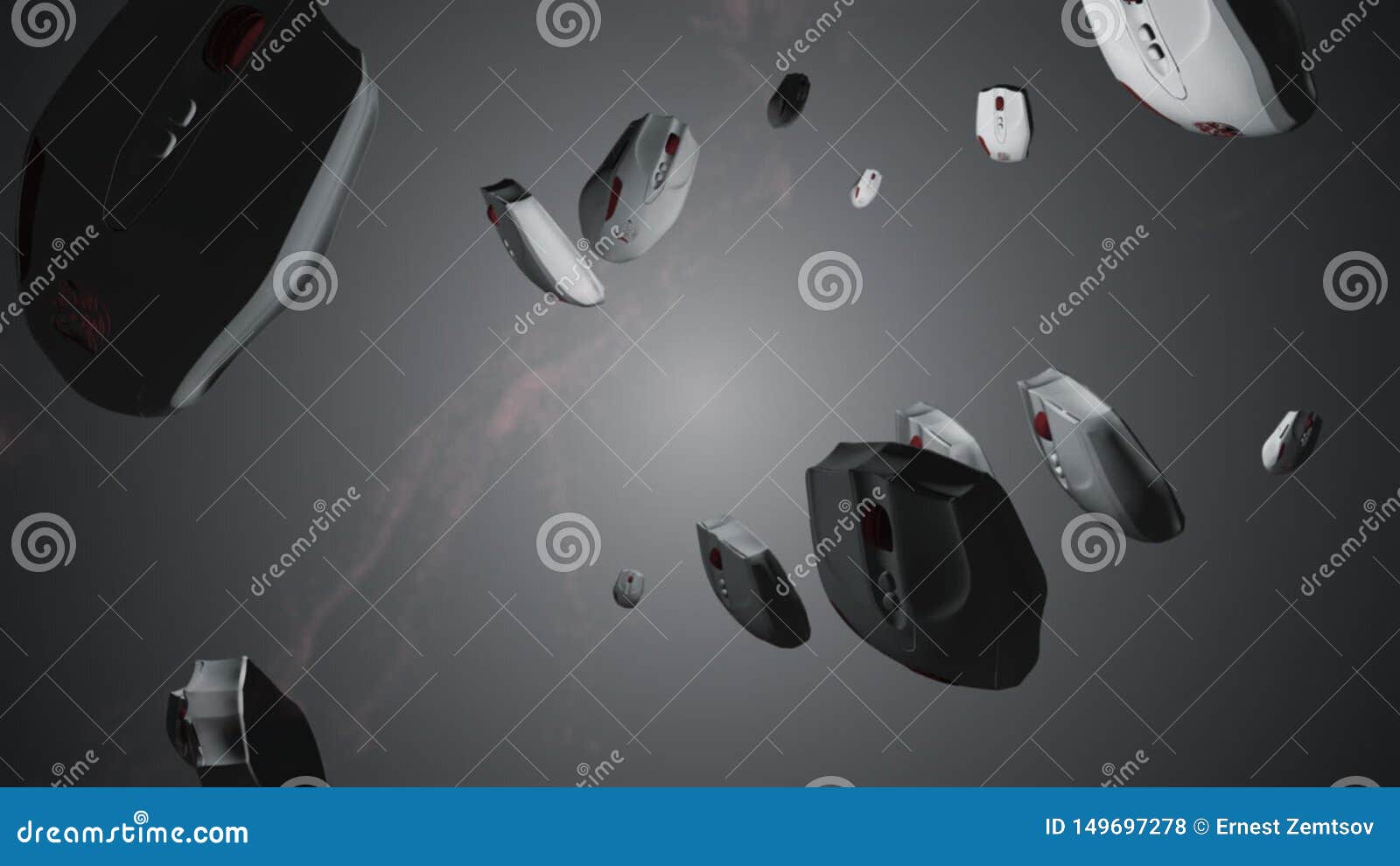 Splash of Computer Mouse. 3D Animation. Objects Spinning. Stock Footage