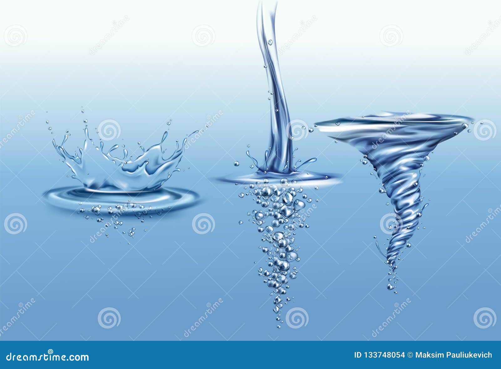 Frozen Motion Water Splashes Realistic Vector Set Stock Vector Illustration of bubble, rain