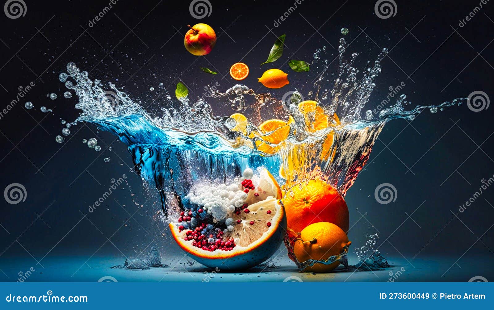 A Splash of Fruit into the Water Water Splashes, Generative AI Stock