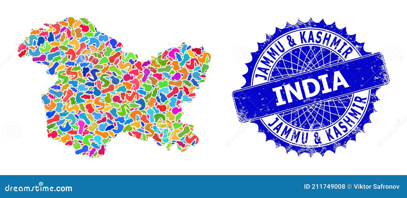 Splash Pattern Jammu and Kashmir State Map and Textured Stamp Seal