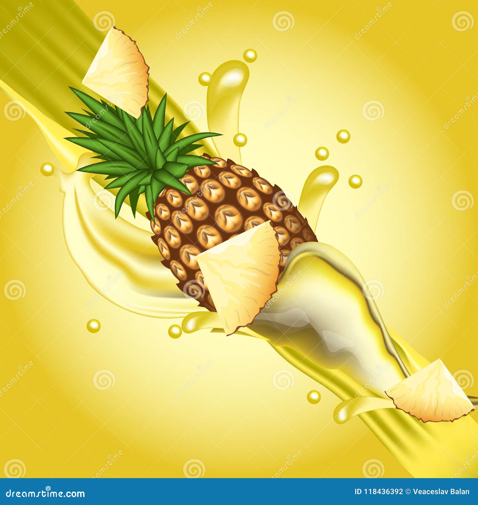 Splash of Pineapple Juice in Motion Stock Vector Illustration of