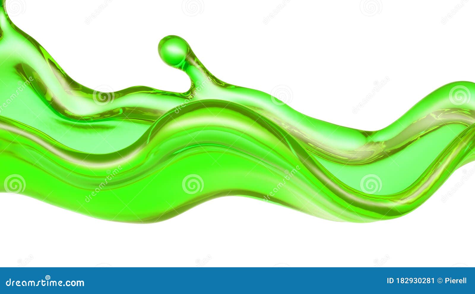 A Splash of a Transparent Green Liquid on a White Background. 3d