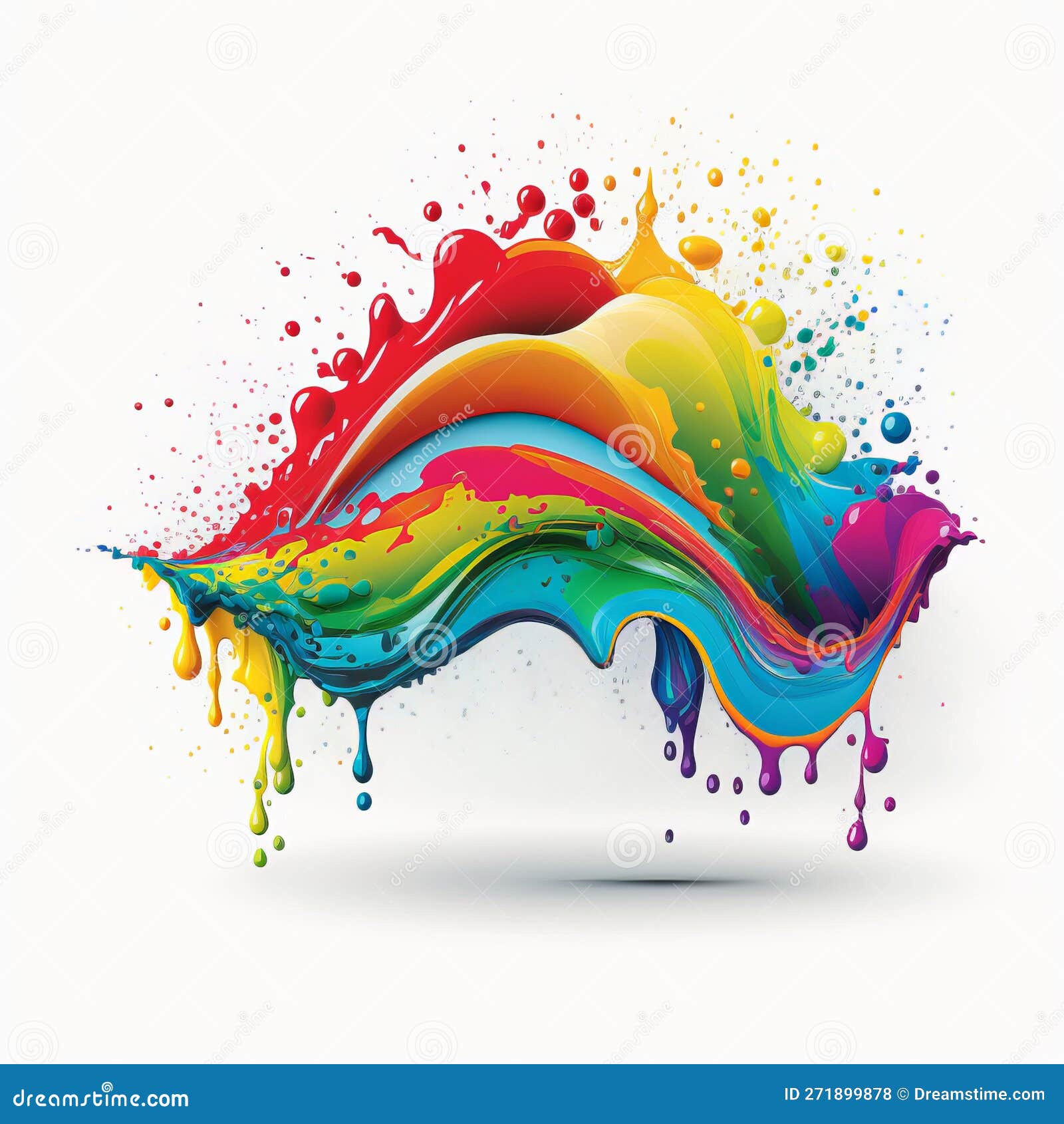 Splashes of Bright Paint on White Background Generative AI Stock