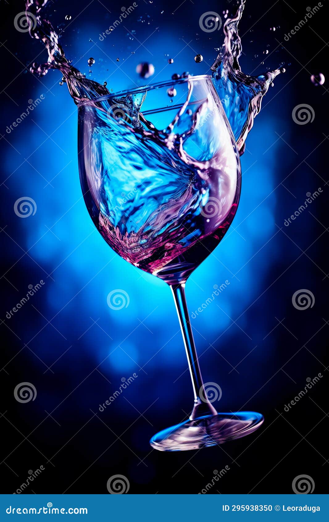 Splashes of Water in a Wine Glass, with Blue Filter Stock Illustration