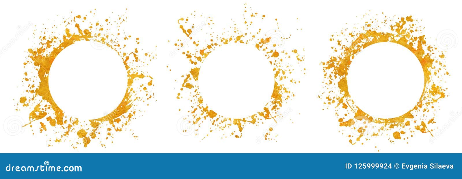 Splatter Gold Round Frame Backgrounds Paints Set with Golden Splash on