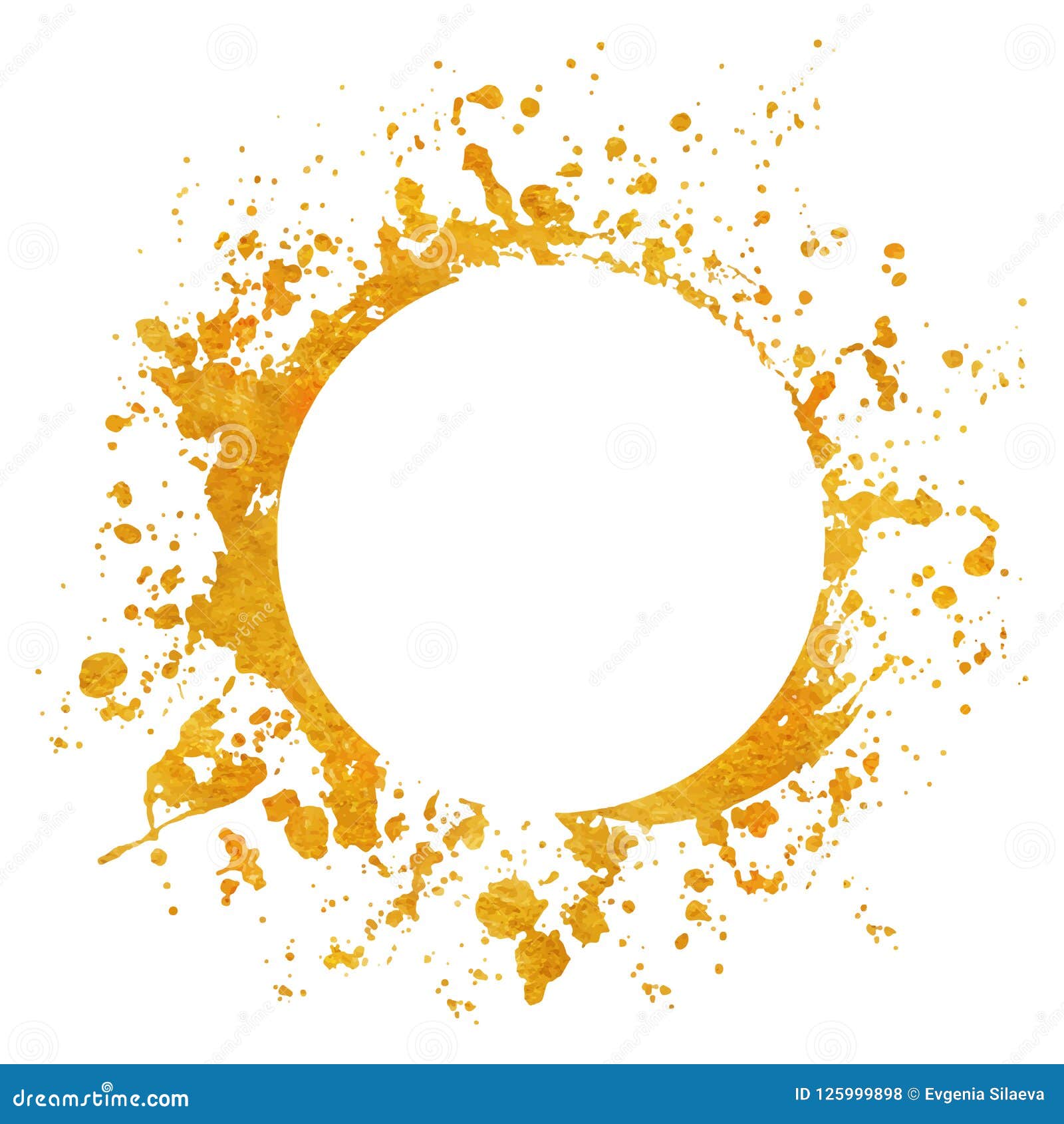Splatter Gold Round Frame Backgrounds Paints Set with Golden Splash on