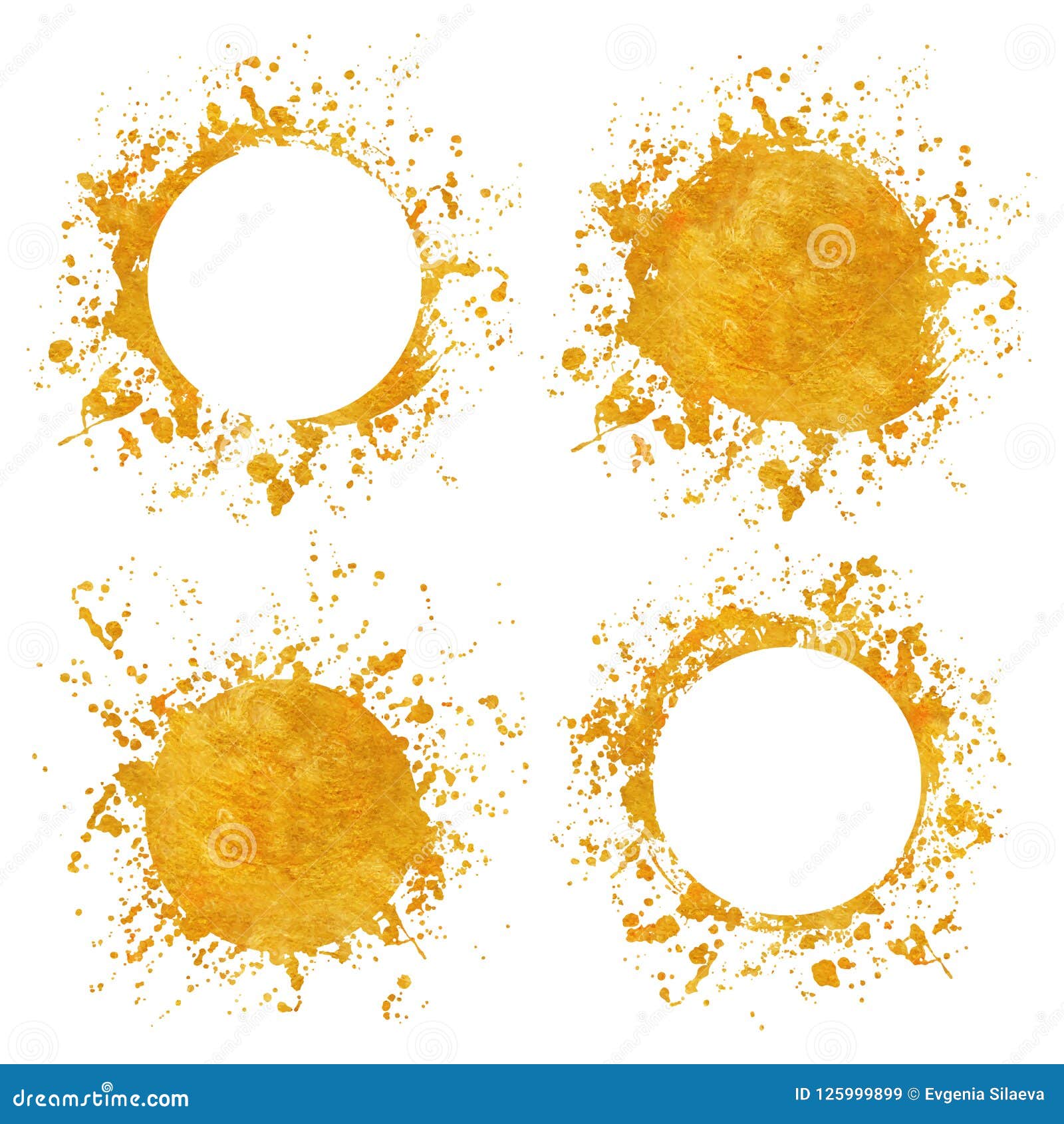 Splatter Gold Round Frame Backgrounds Paints Set with Golden Splash on