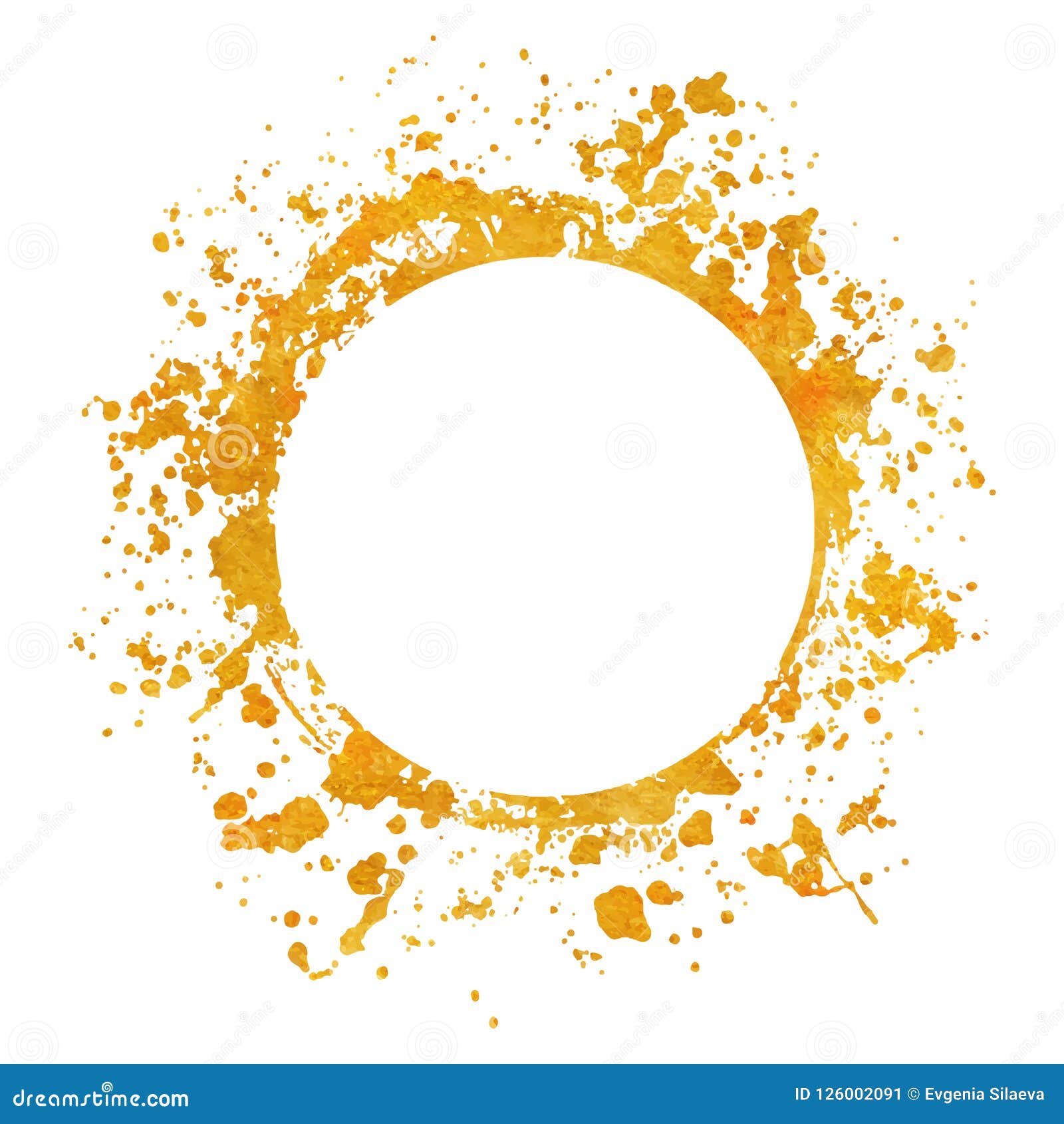 Splatter Gold Round Frame Backgrounds Paints Set with Golden Splash on