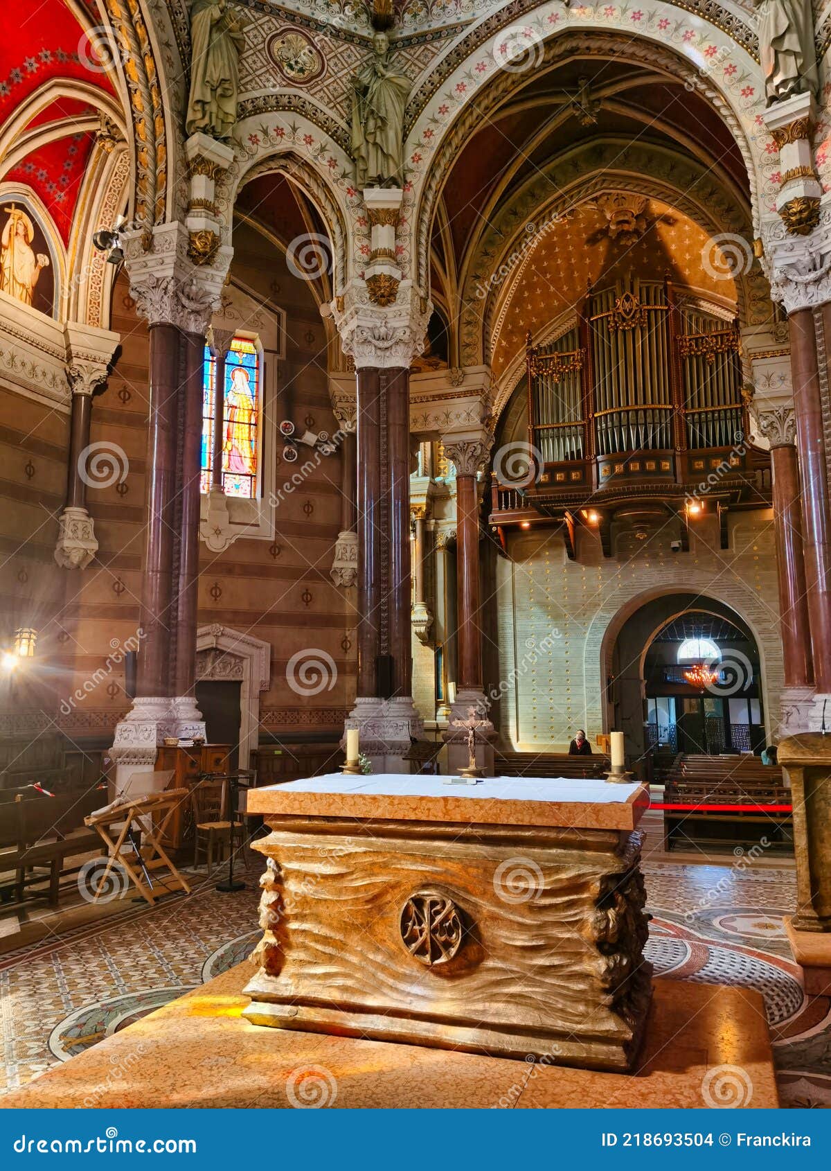 splendid interior of the basilica of ars-sur-formans, center of france.