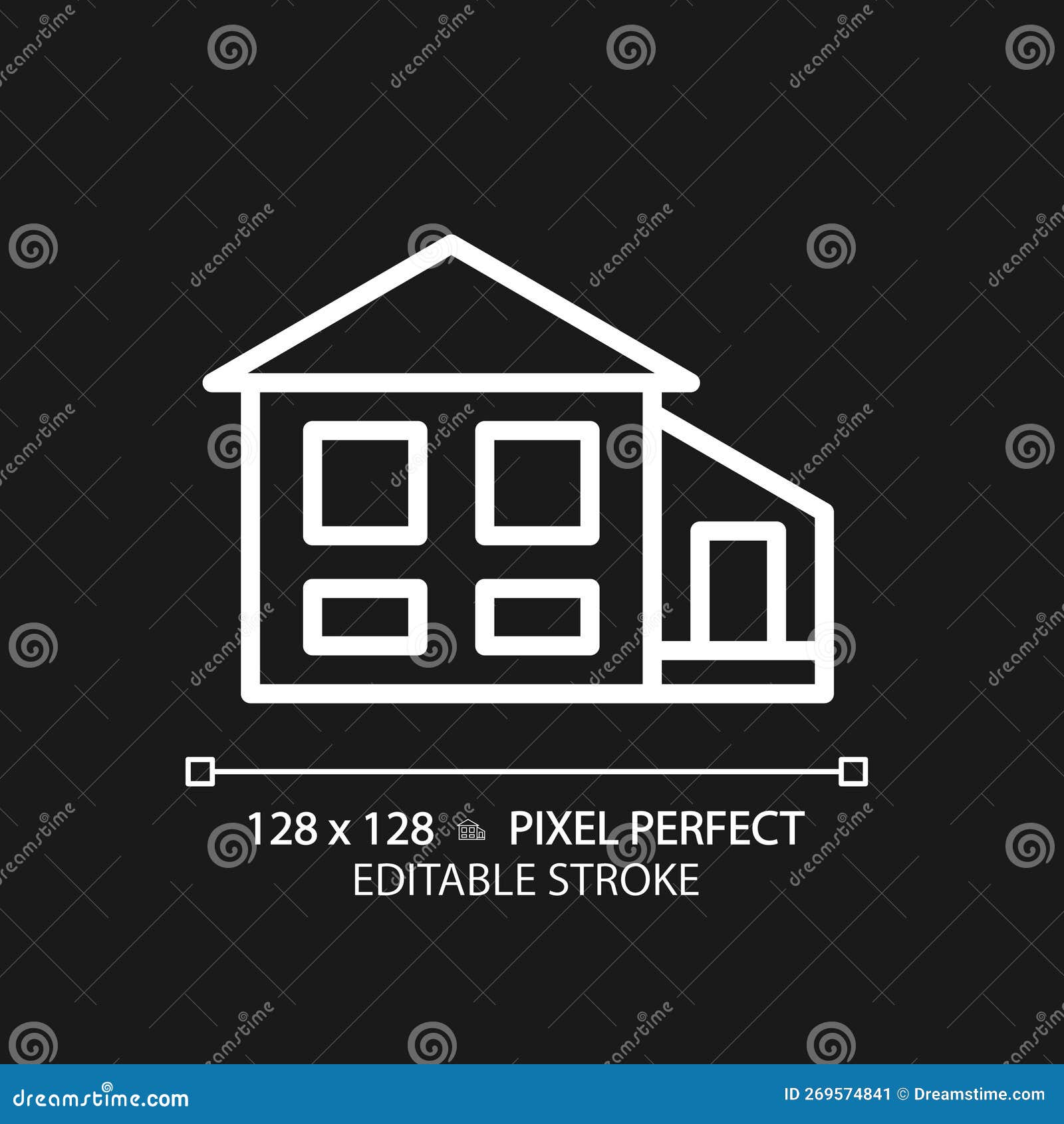 split-level house pixel perfect white linear icon for dark theme