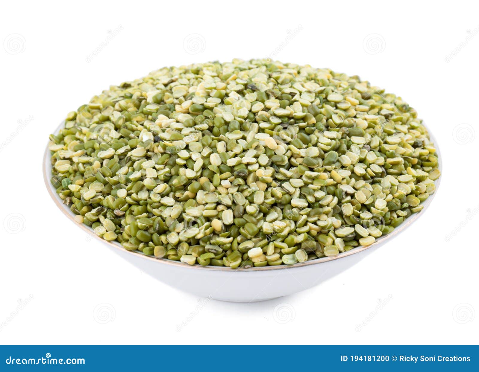 split mung bean lentils on white background