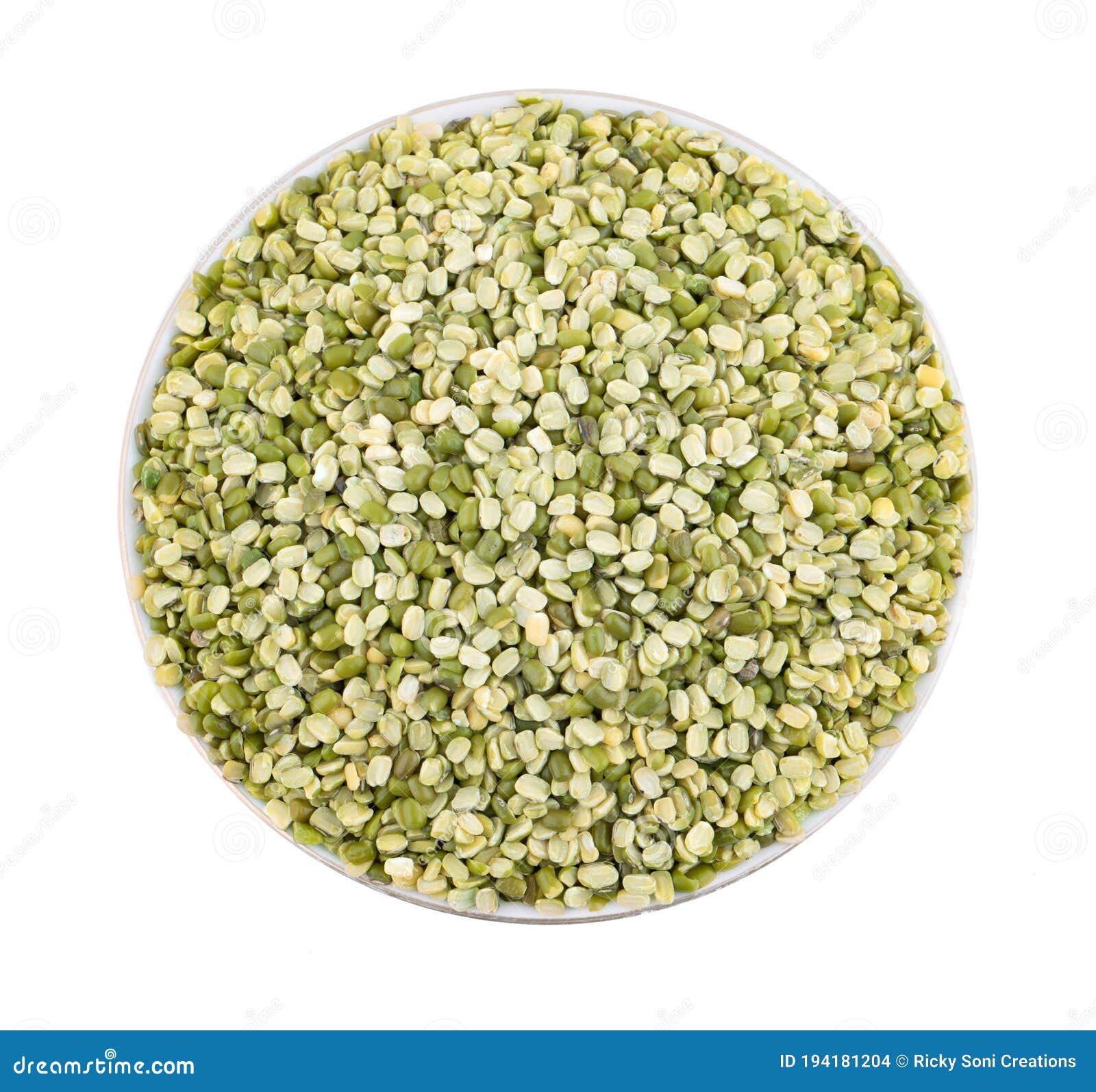 split mung bean lentils on white background