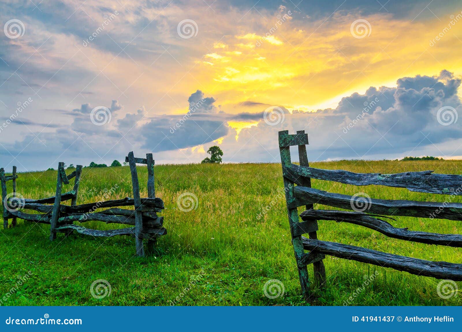 split rail fence and sunset, cumberland gap natl park