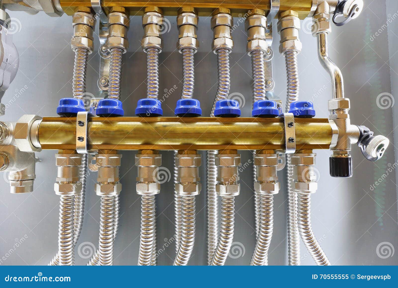 Splitter for water supply stock image. Image of steel 70555555