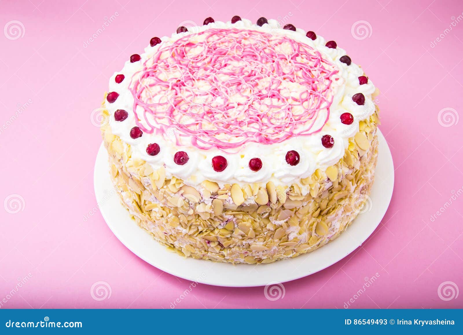Sponge Cake with Almonds, Whipped Cream and Berries Stock Image Image