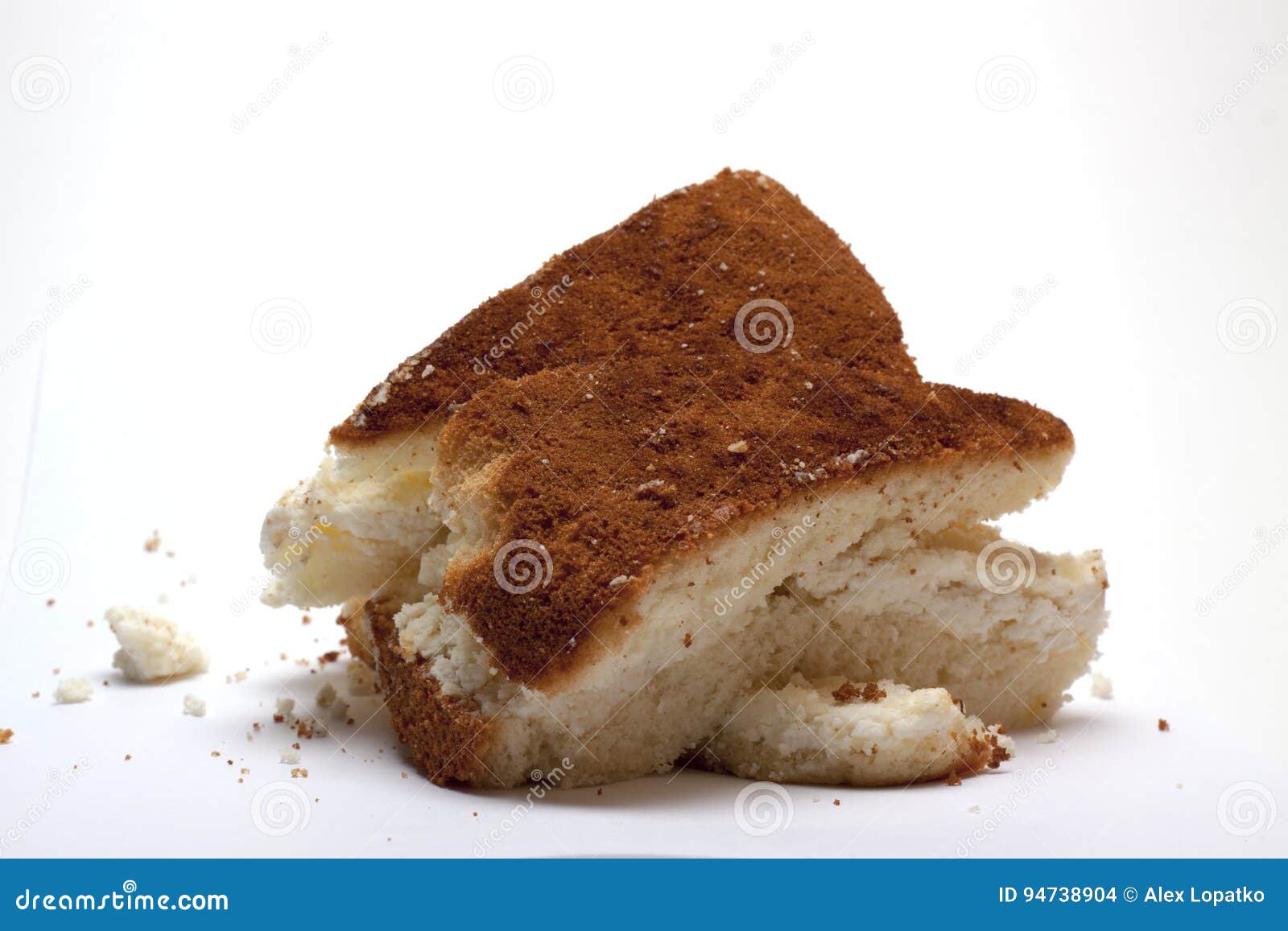 Sponge Cake with Cottage Cheese on White Background Stock Photo Image