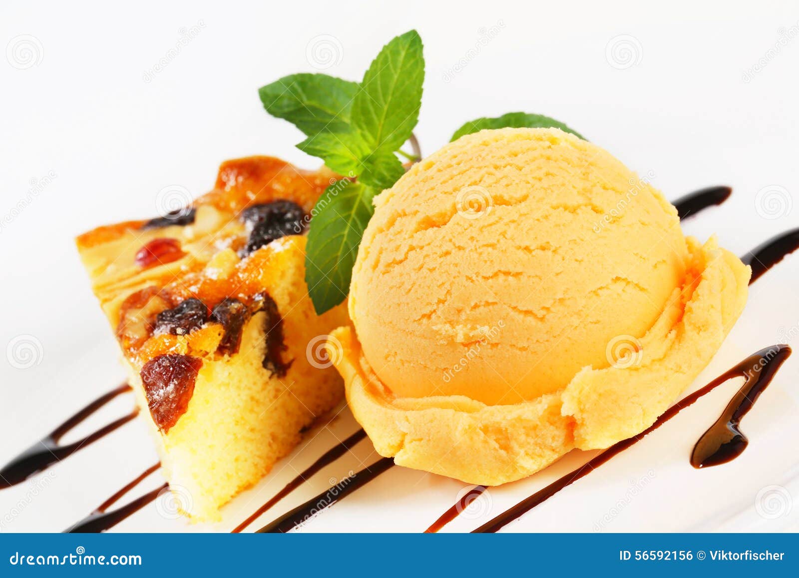 Sponge cake with ice cream stock photo. Image of peach 56592156