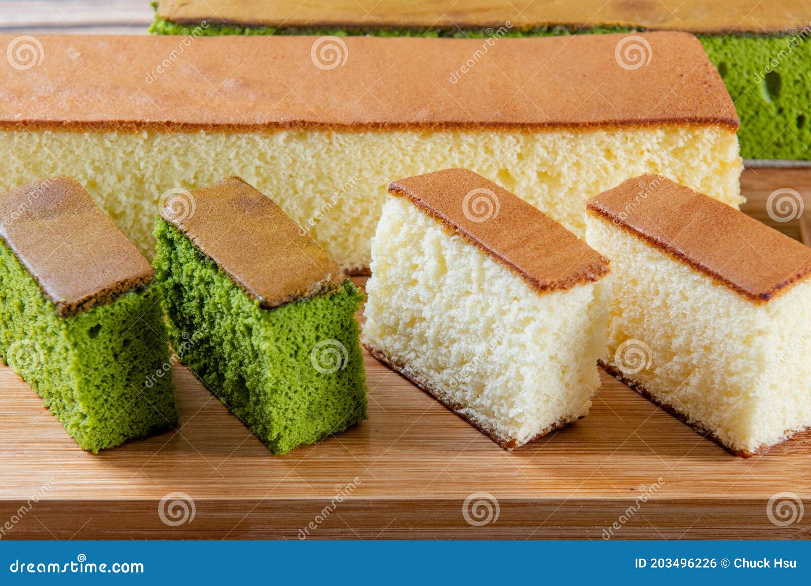 Sponge Cake with Matcha and Honey, Japanese Sweets, Castella Cake