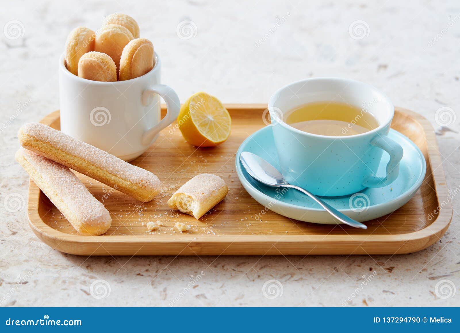 Sponge Finger Biscuits Served with a Cup of Tea Stock Photo Image of