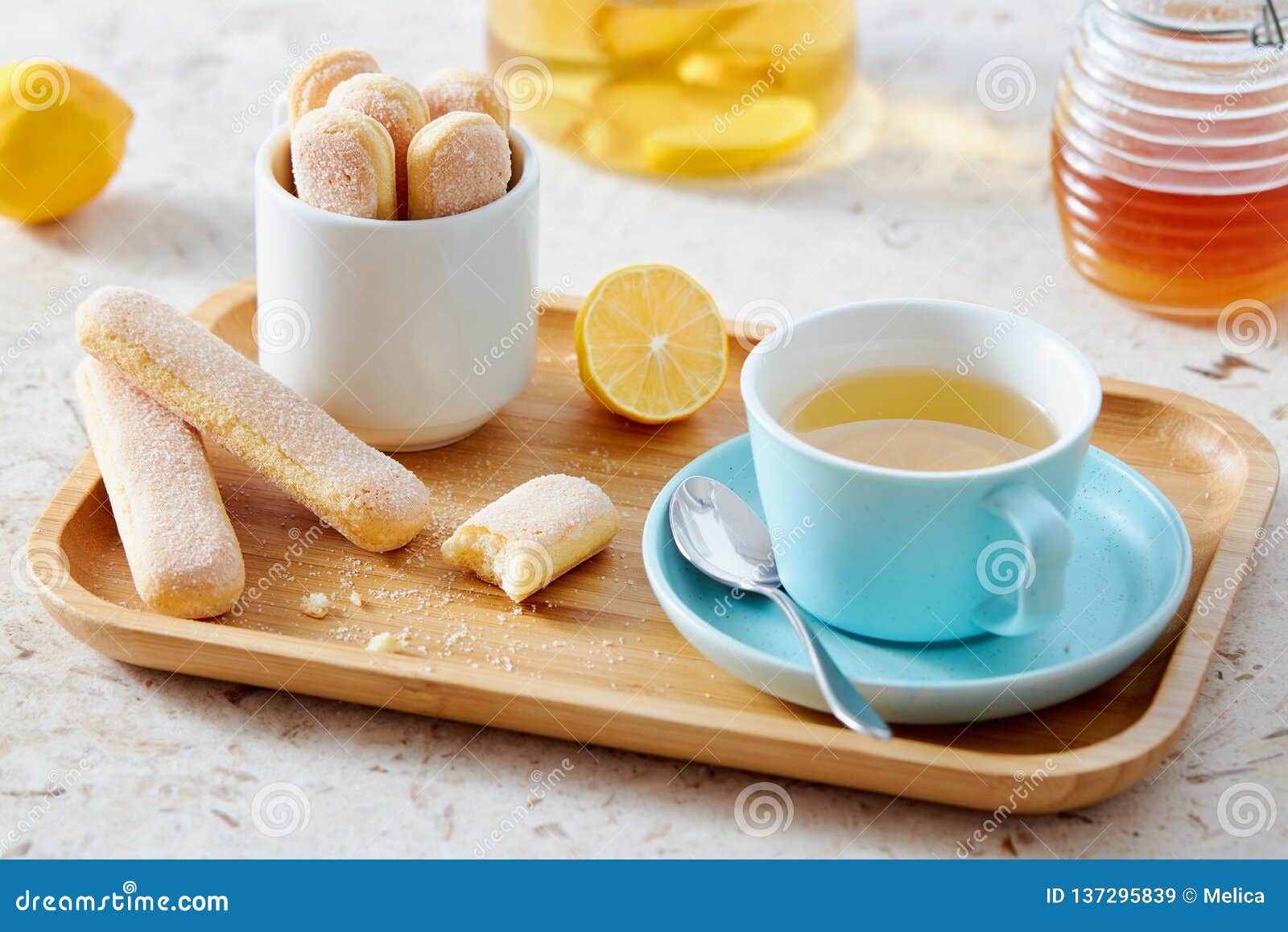 Sponge Finger Biscuits Served with a Cup of Tea Stock Image Image of