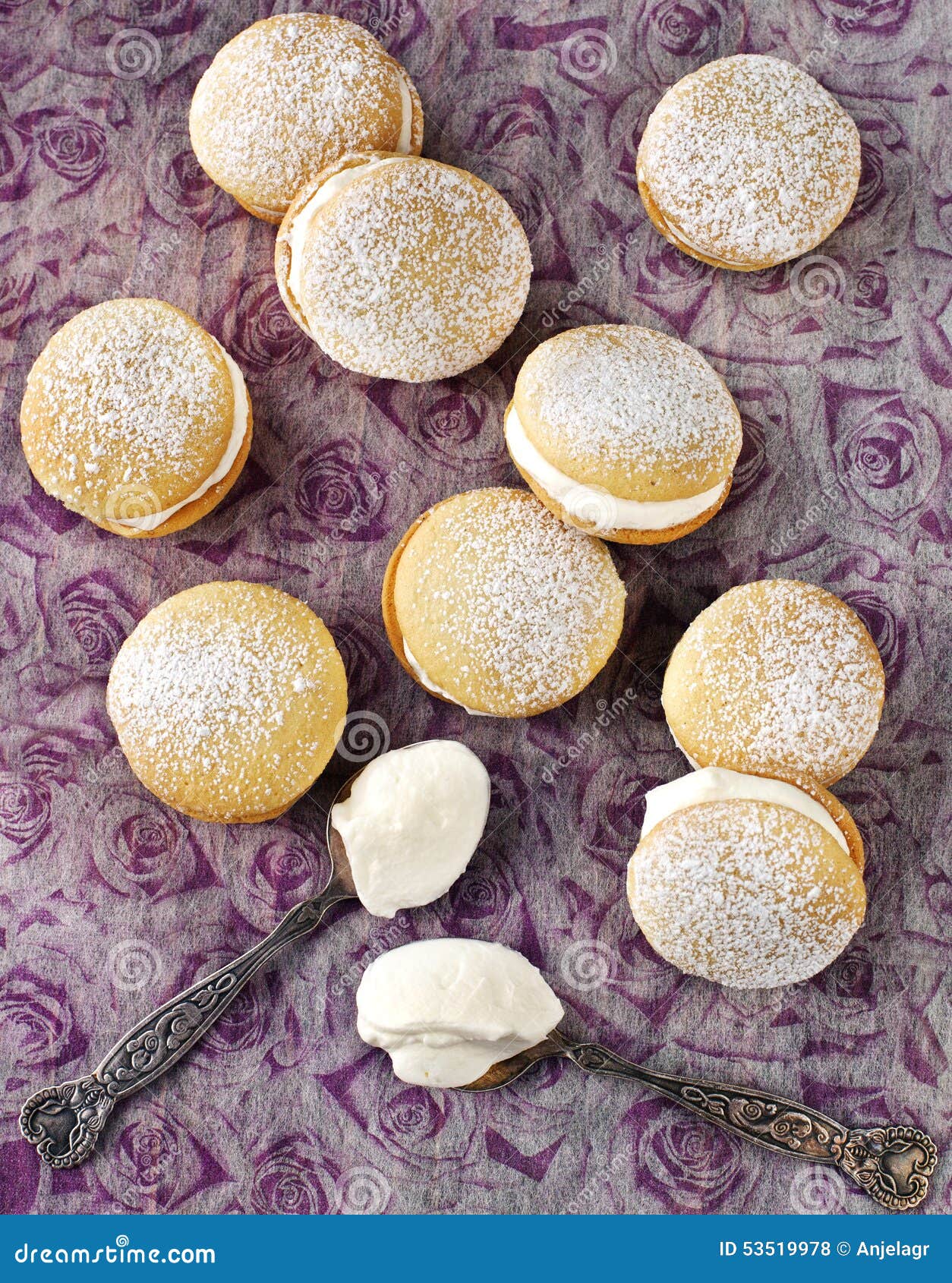 Sponge kisses with cream stock photo. Image of pudding 53519978