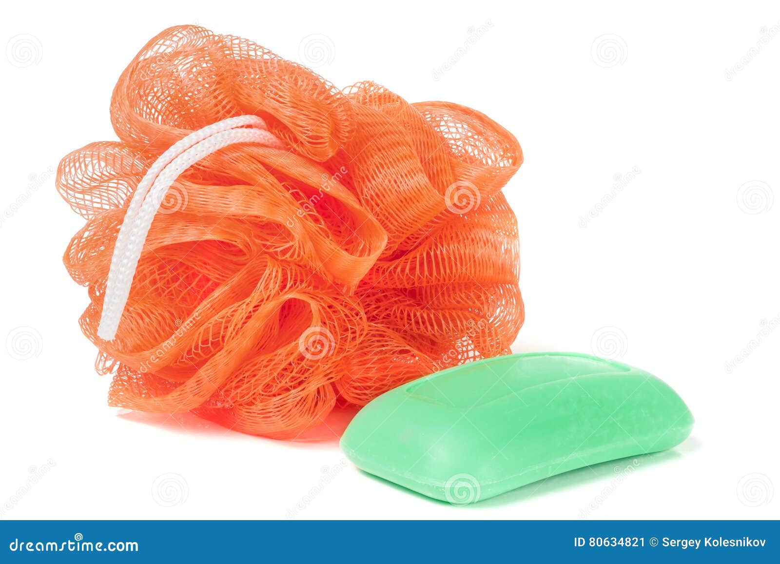 Sponge Shower and Soap Isolated on White Background Stock Image Image