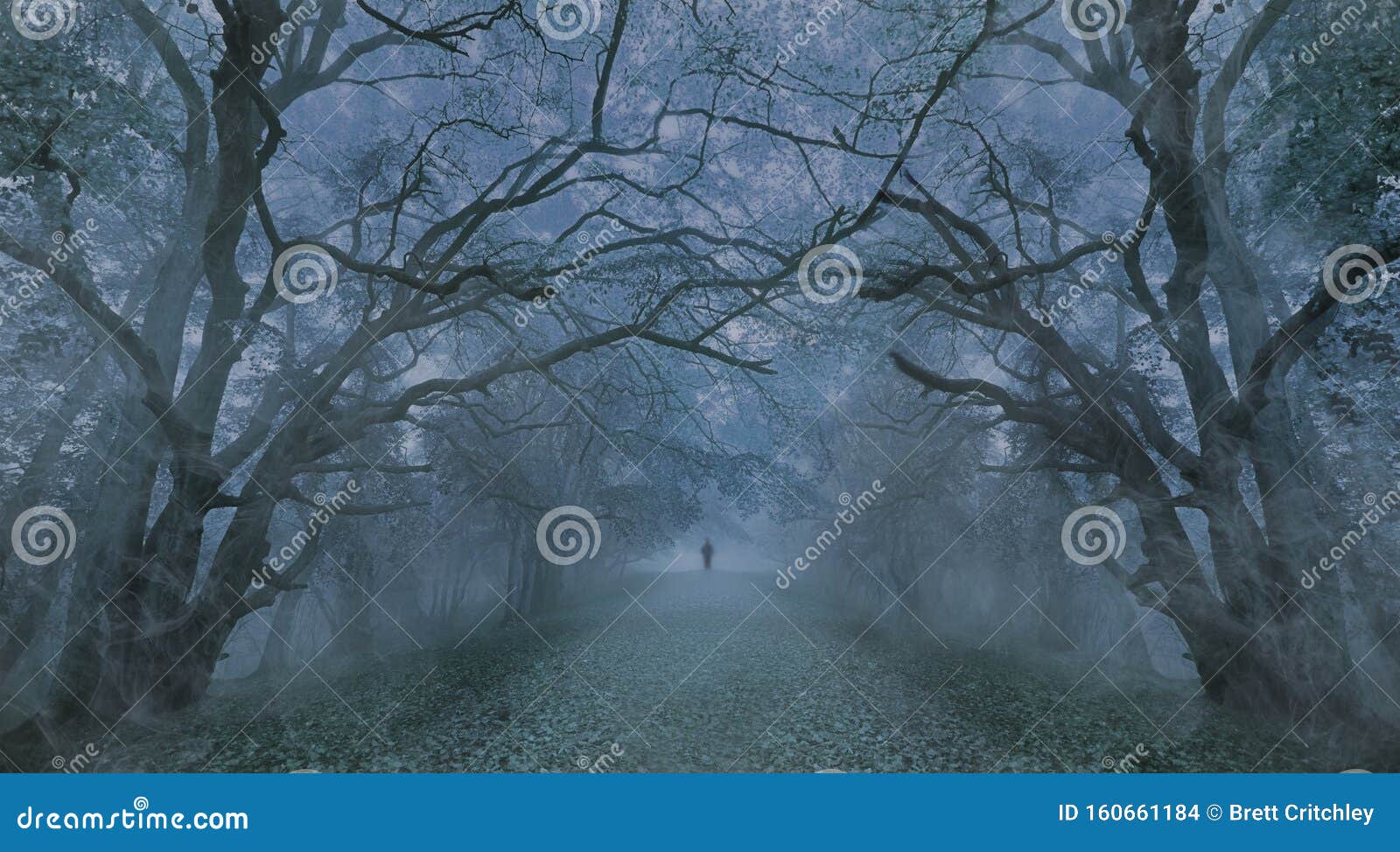 spooky halloween forest at night ghostly figure