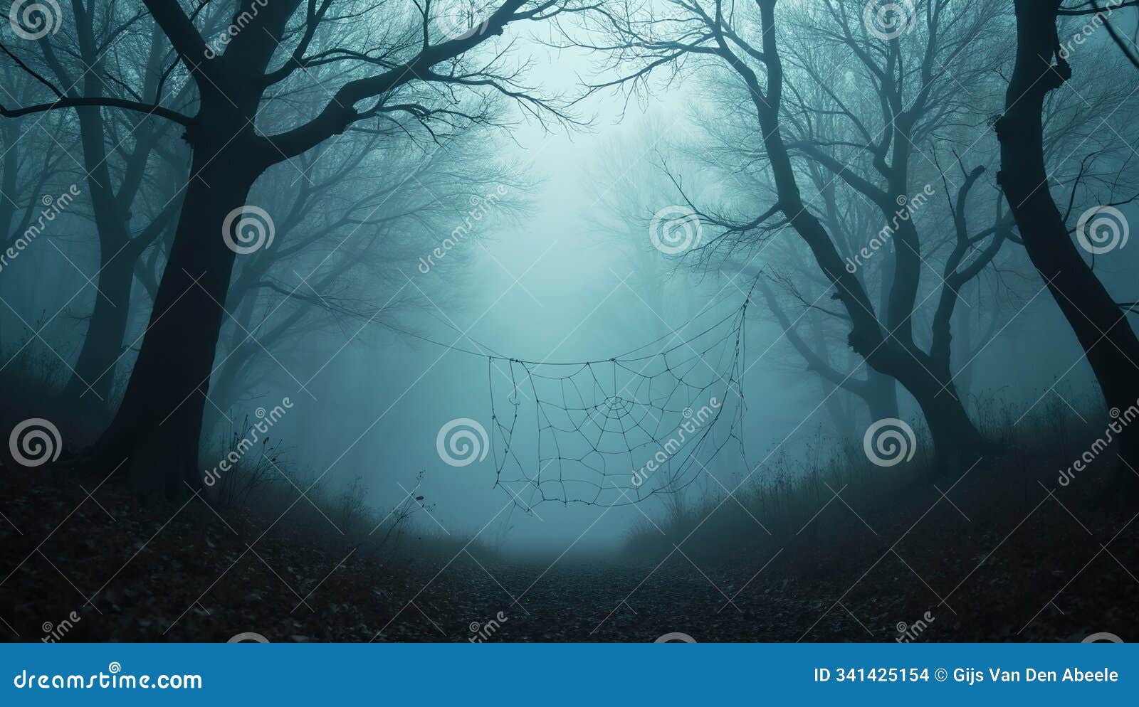 spooky forest with twisted trees cobweb and ghostly shadows for halloween themes