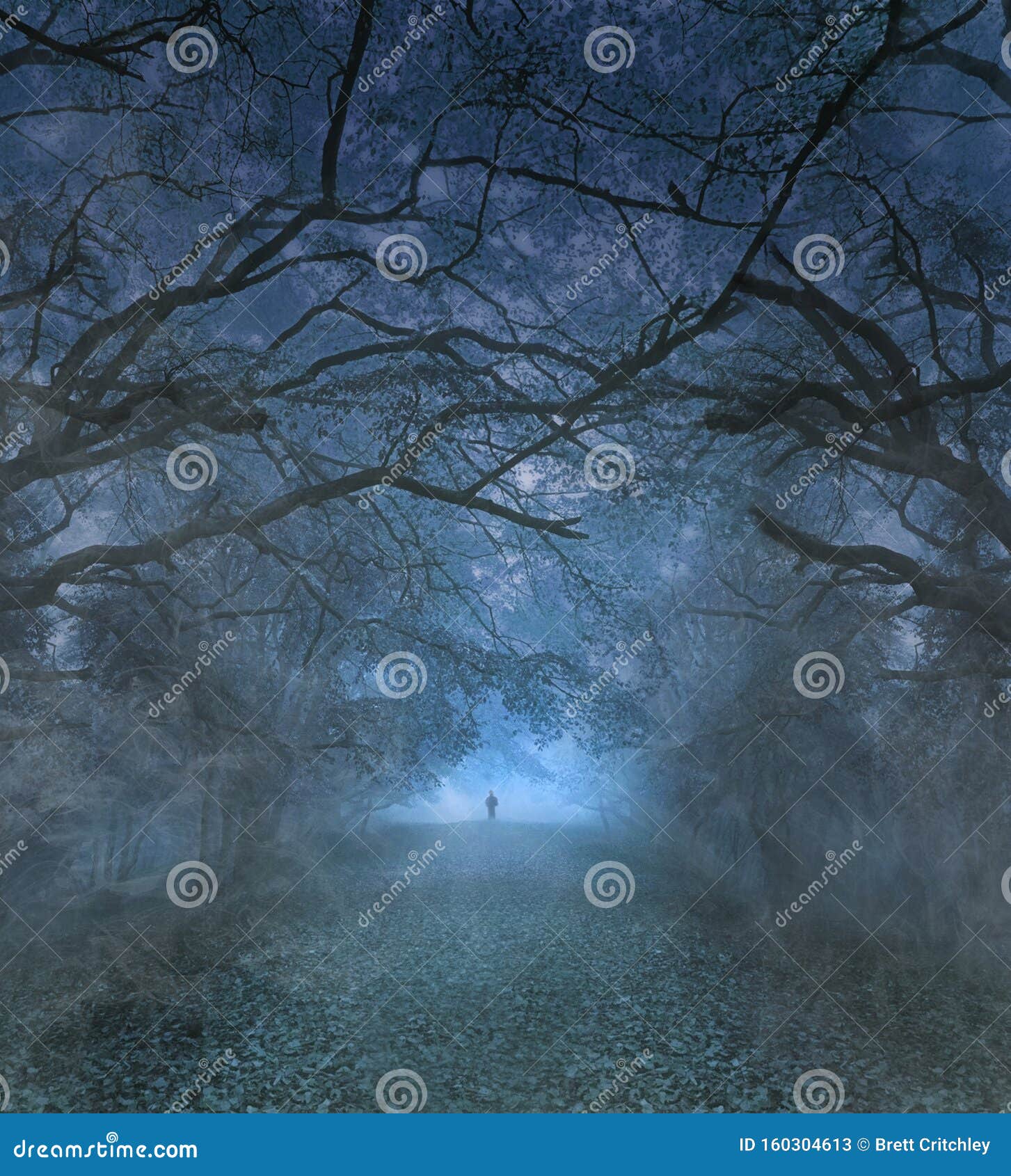 spooky halloween forest at night ghostly figure