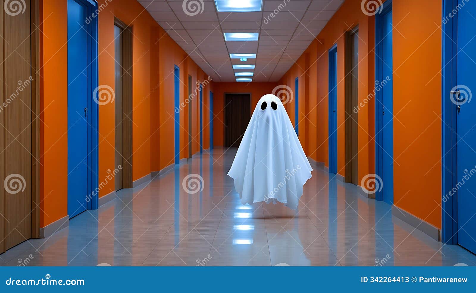 ghost floating in dark hallway with spooky atmosphere