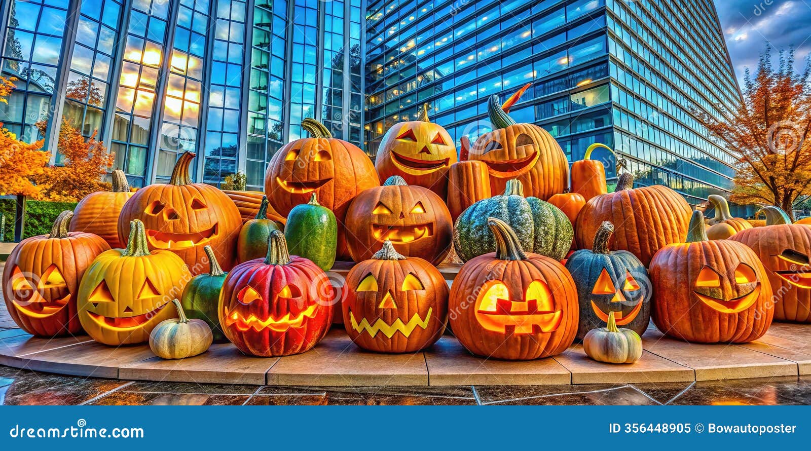 spooky sculpted pumpkins in modern architecture a halloween  inspiration for print and digital media