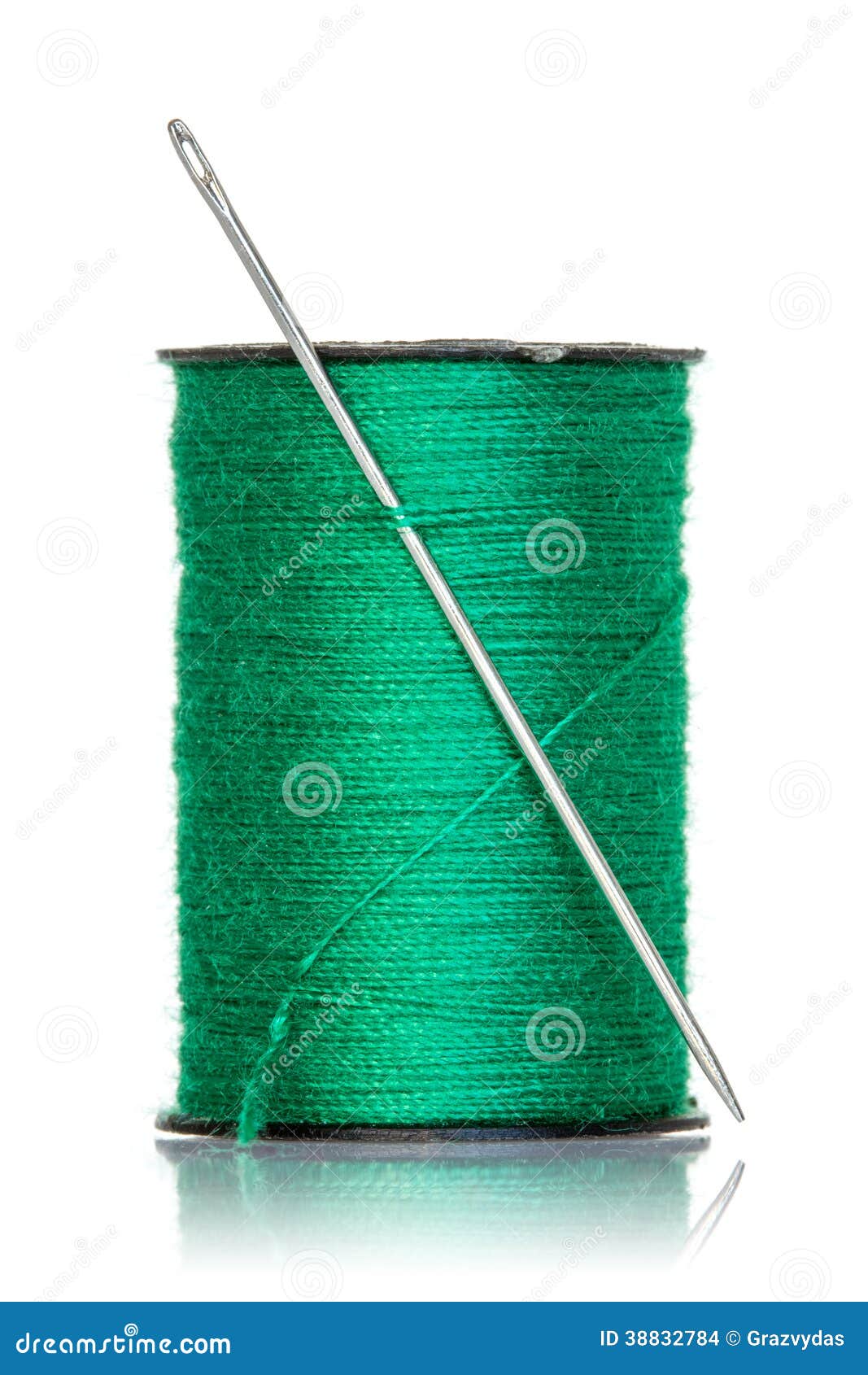 Spool of Green Thread with Needle Stock Photo - Image of yarn