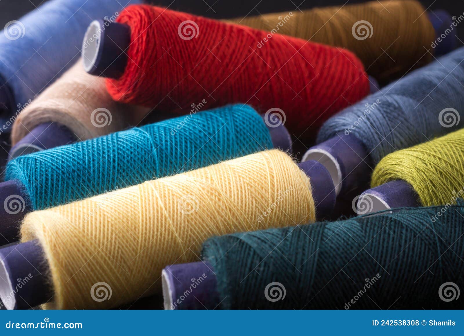 Spool of Sewing Thread, Different Colors, Closeup Stock Photo Image